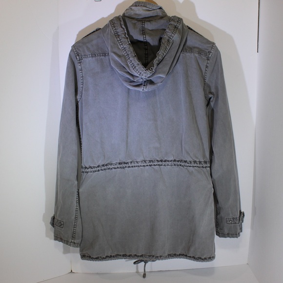 TALULA Aritzia Utility Jacket Light 100% Cotton Distressed Grey Oversized XXS - Picture 9 of 11